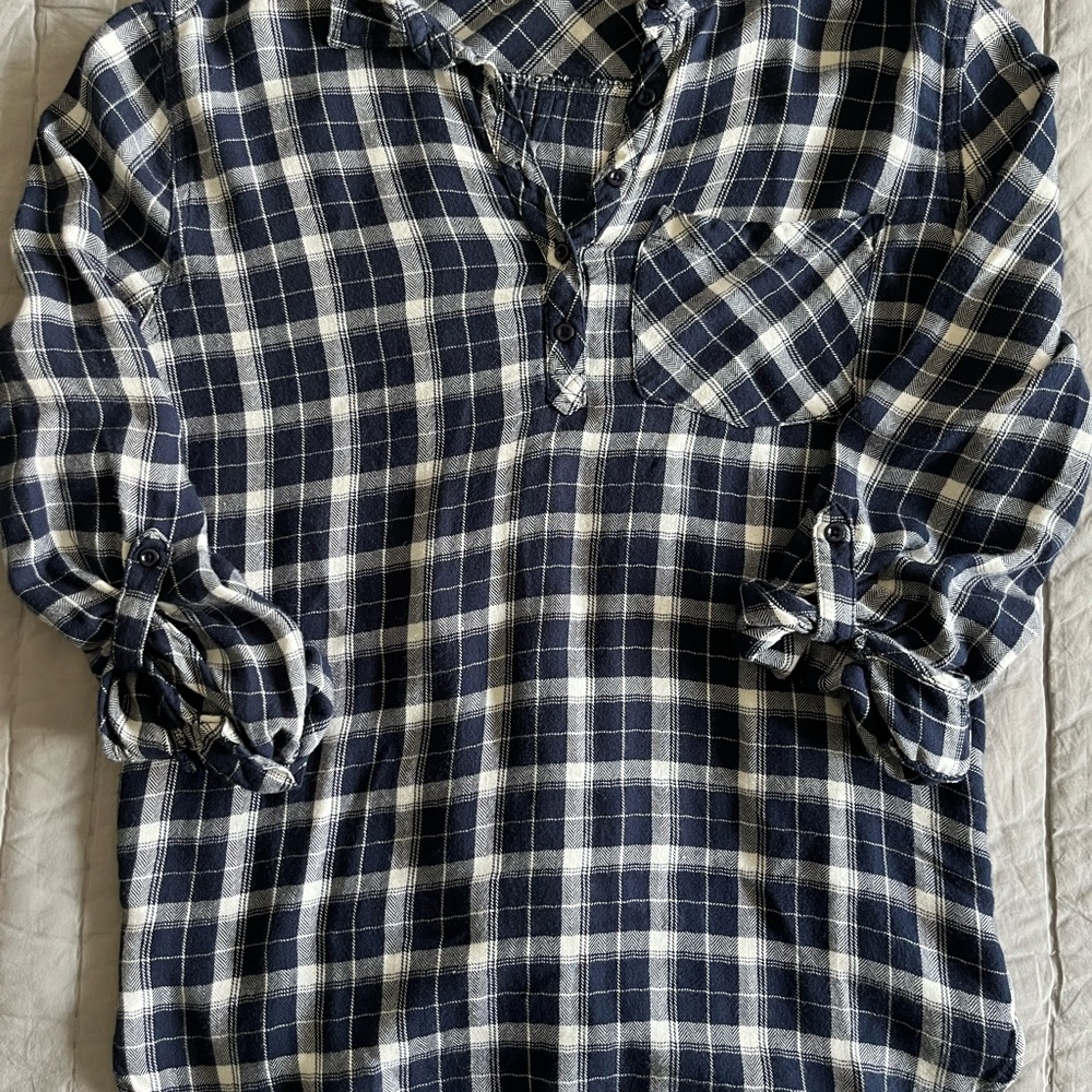 Navy Plaid Button Down Shirt for Women